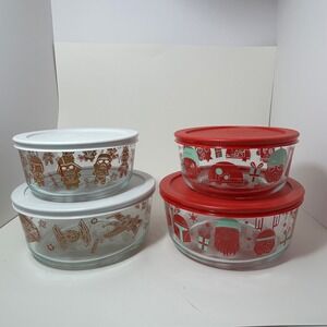 Pyrex Star Wars Holiday Glass Food Storage Set 4pc Gingerbread & Character Hat